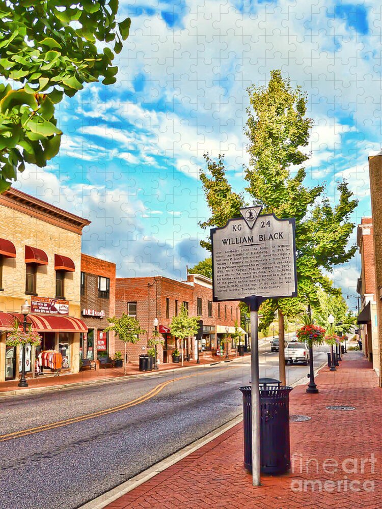 Downtown Blacksburg Virginia Jigsaw Puzzle featuring the photograph Downtown Blacksburg with Historical Marker by Kerri Farley