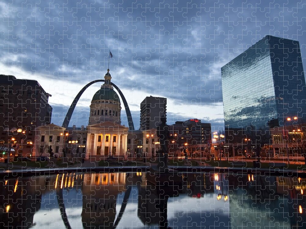 Gateway Arch Jigsaw Puzzle featuring the photograph Downtown St. Louis at dawn by Sven Brogren