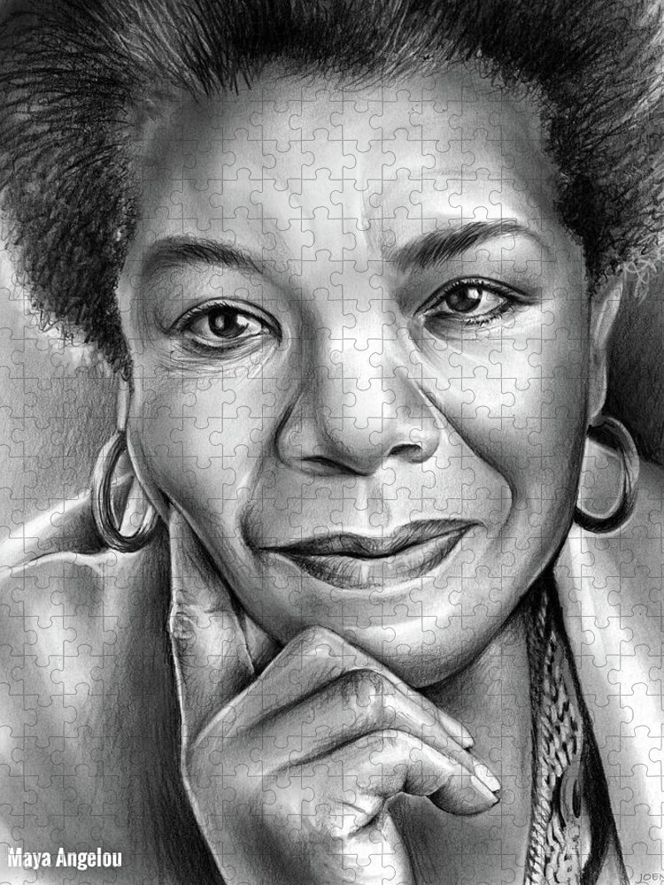 Maya Angelou Jigsaw Puzzle featuring the drawing Dr Maya Angelou by Greg Joens