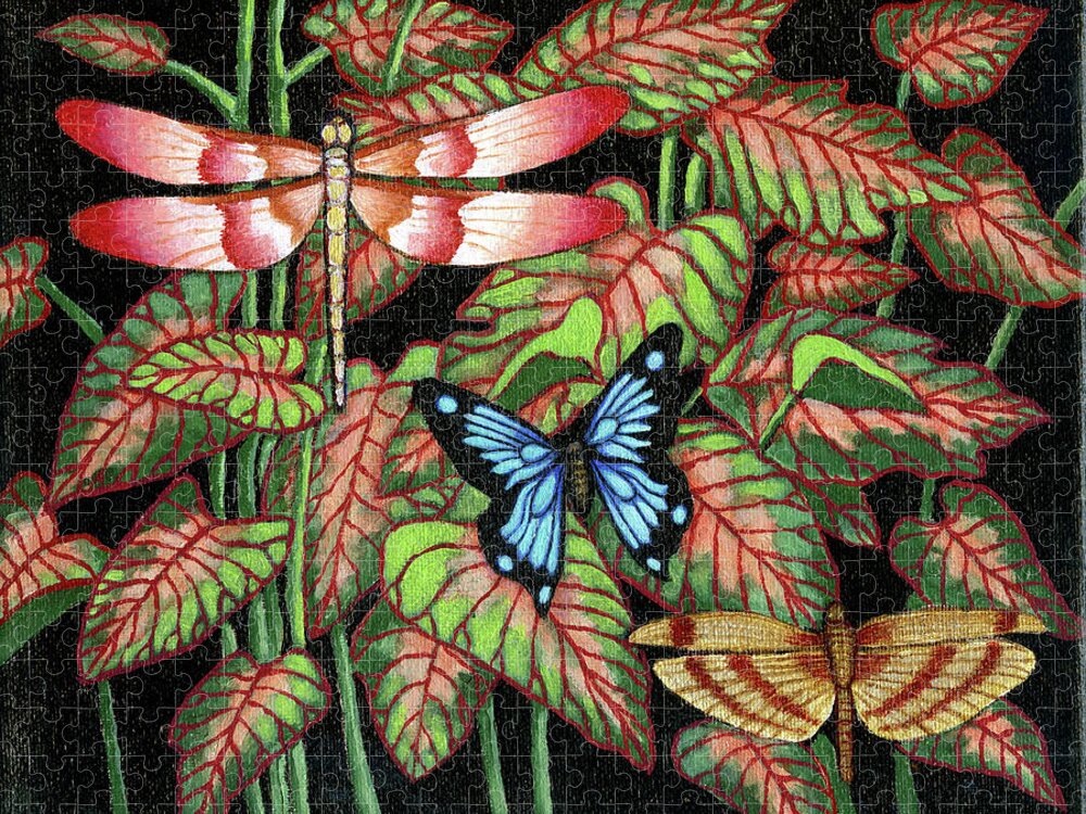 Insect Jigsaw Puzzle featuring the painting Dragon Fly and Butterfly by Jane Whiting Chrzanoska