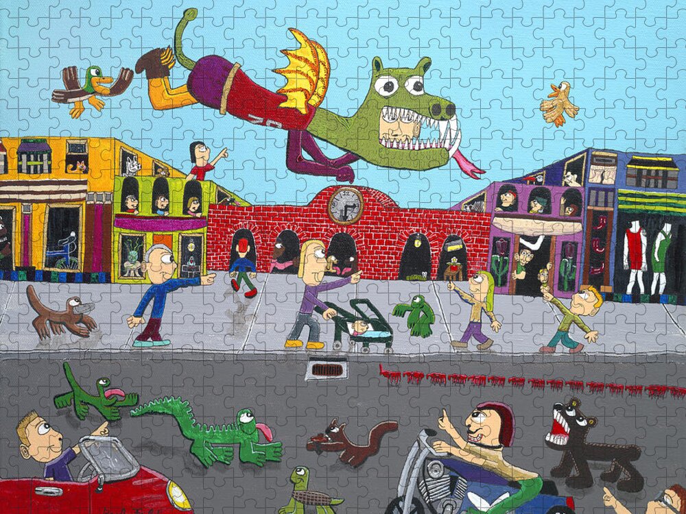 Dragon Jigsaw Puzzle featuring the painting Dragon Man by Paul Fields