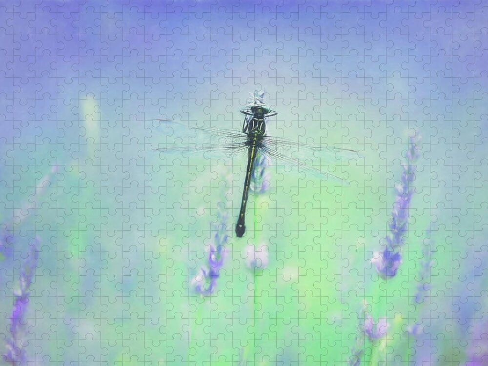 Dragonfly Jigsaw Puzzle featuring the photograph Dragonfly on Lavender Painting by Carrie Ann Grippo-Pike