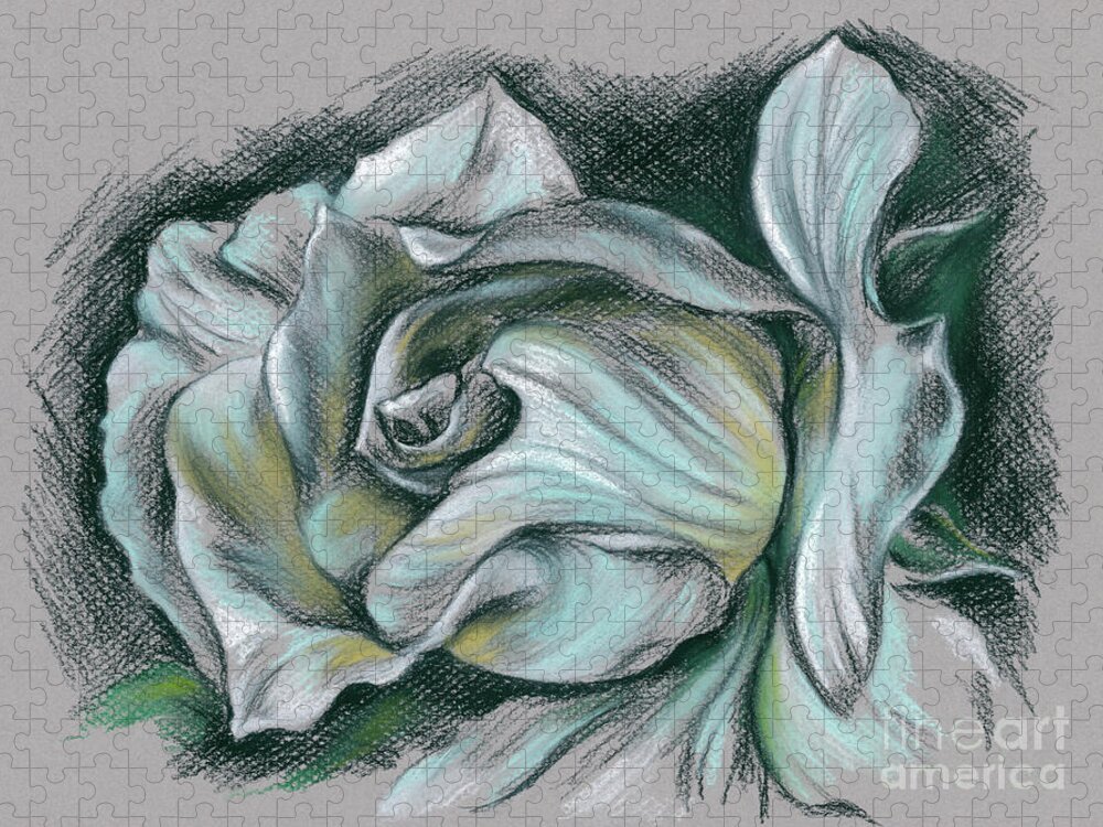 Rose Jigsaw Puzzle featuring the drawing Dramatic White Rose by MM Anderson