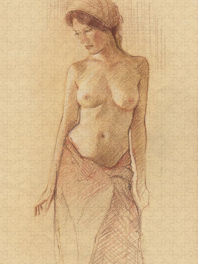 Breasts Jigsaw Puzzle featuring the drawing Draped Figure by David Ladmore