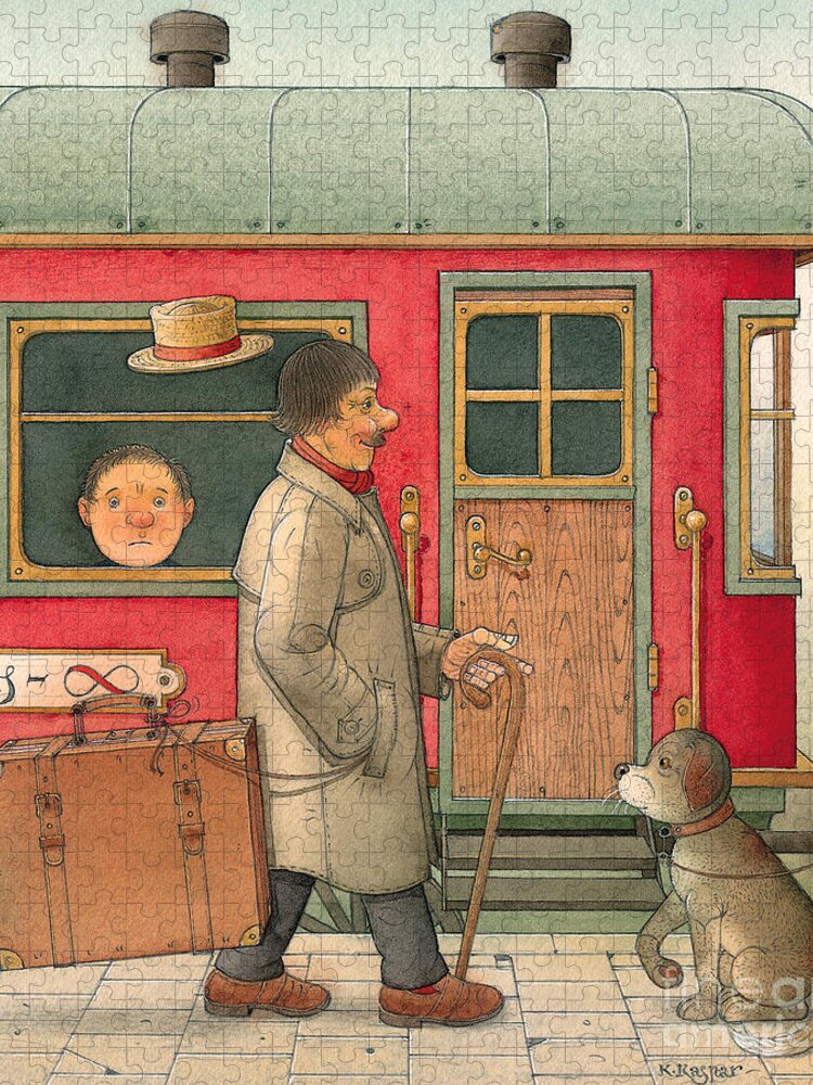 Dream Suitcase Train Trip Travel Jigsaw Puzzle featuring the painting Dream Suitcase by Kestutis Kasparavicius