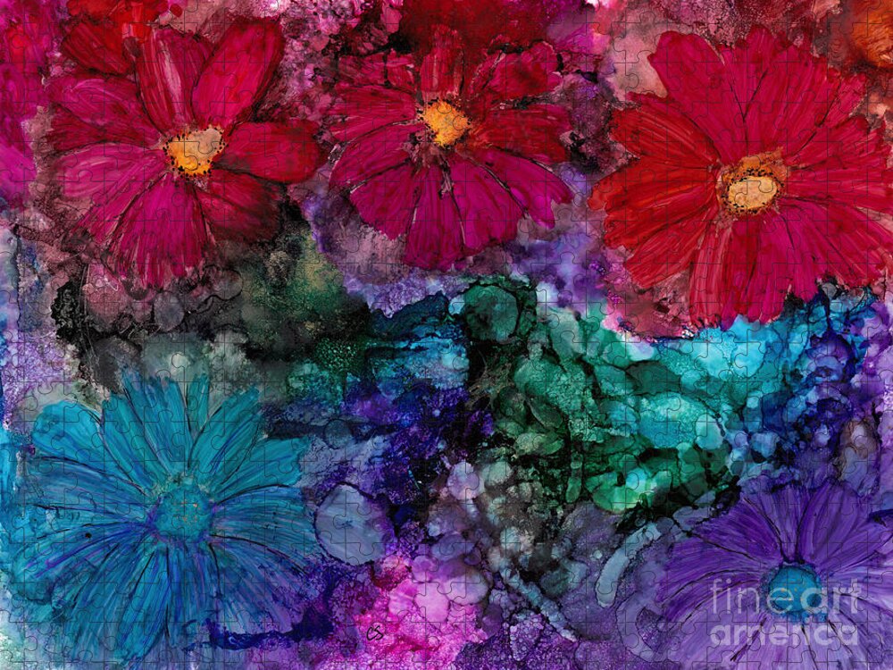 Flowers Jigsaw Puzzle featuring the painting Drunken Flowers by Conni Schaftenaar