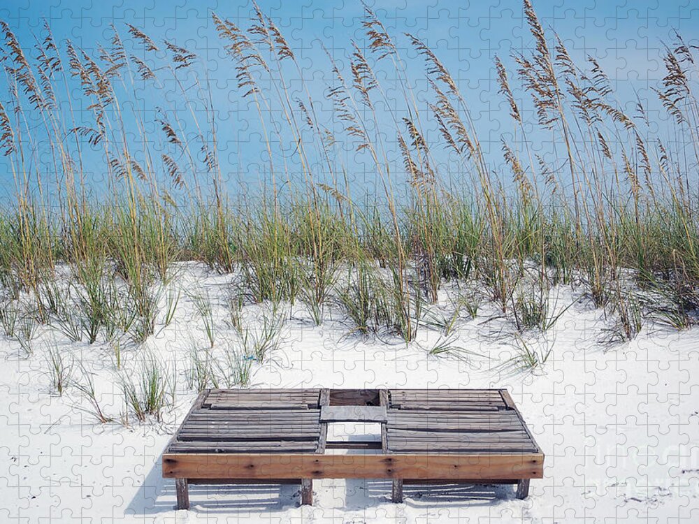 Destin Jigsaw Puzzle featuring the photograph Dual Wooden Tanning Beds on White Sand Dune Destin Florida by Shawn O'Brien