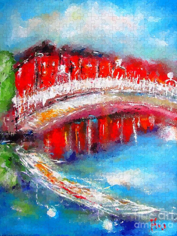 Semi Abstract Jigsaw Puzzle featuring the painting Dublin Bridge Paintings- Semi Abstract Dots by Mary Cahalan Lee - aka PIXI