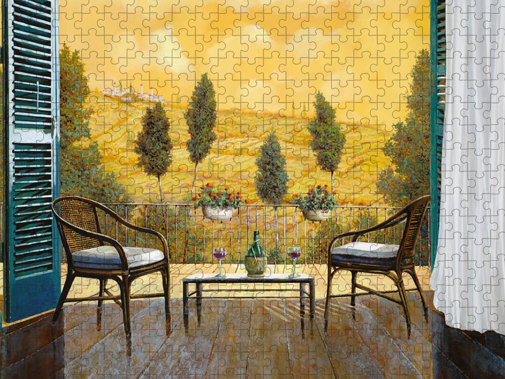 Terrace Jigsaw Puzzle featuring the painting due bicchieri di Chianti by Guido Borelli