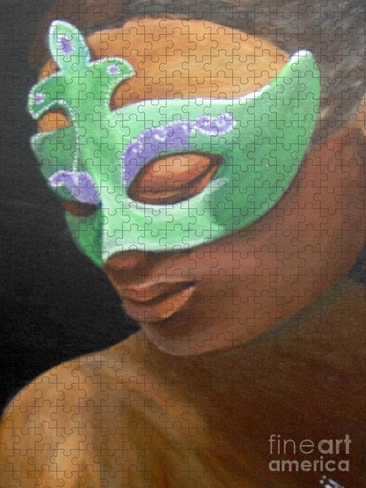 Poetry Jigsaw Puzzle featuring the painting Dunbar's Mask by Saundra Johnson
