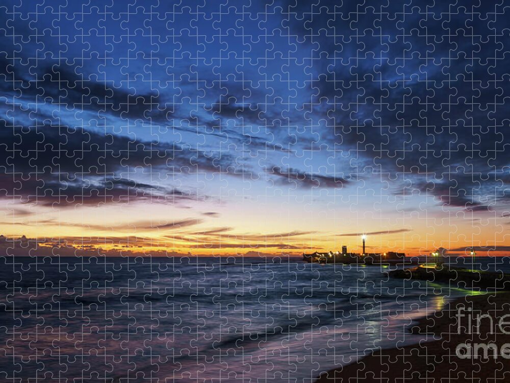 Harbour Jigsaw Puzzle featuring the photograph Dusk at Saint Sebastian Castle by Pablo Avanzini