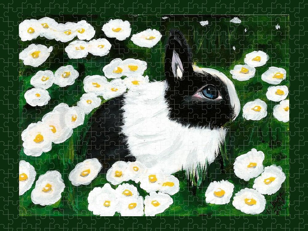 Dutch Bunny Jigsaw Puzzle featuring the painting Dutch Bunny with Daisies by Monica Resinger