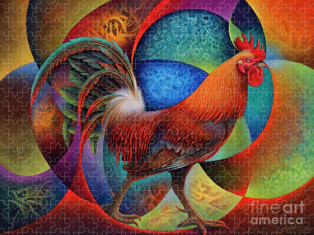 Rooster Jigsaw Puzzle featuring the painting Dynamic Rooster - 3D by Ricardo Chavez-Mendez