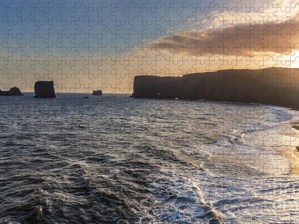 Dyrholaey Jigsaw Puzzle featuring the photograph Dyrholaey iceland at sunset by Gunnar Orn Arnason