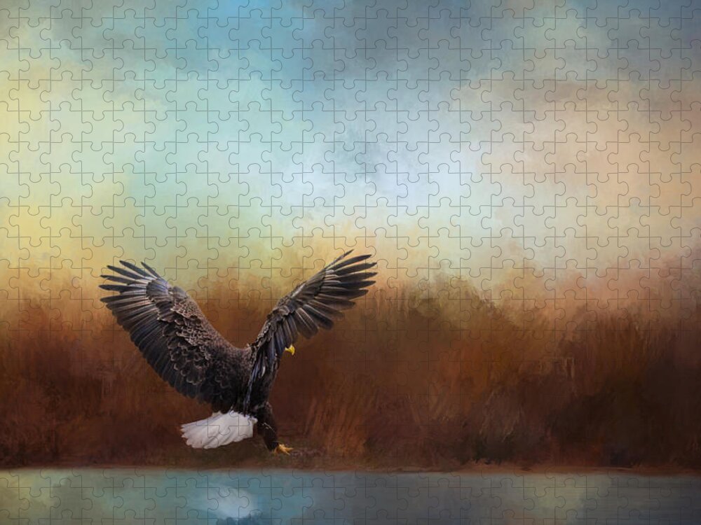 Jai Johnson Jigsaw Puzzle featuring the photograph Eagle Hunting In The Marsh by Jai Johnson