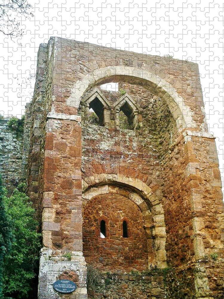 Rougemont Castle Jigsaw Puzzle featuring the photograph Early Norman Gatehouse Rougemont Castle by Richard Brookes
