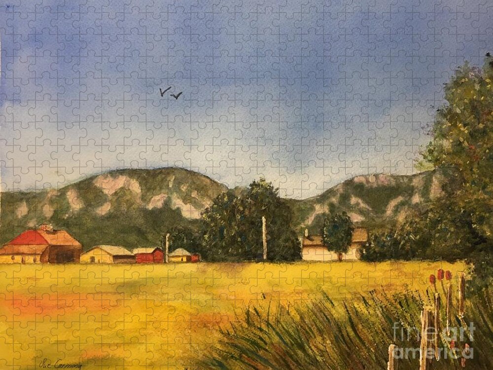 Farm Jigsaw Puzzle featuring the painting East Boulder Farm by Sue Carmony