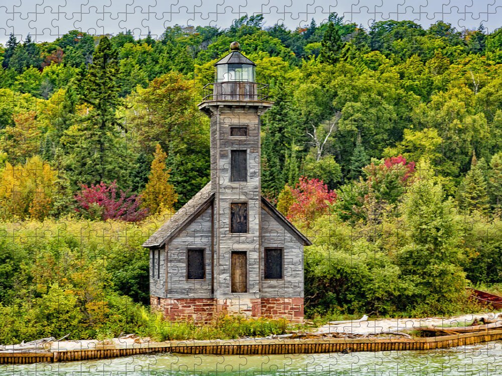 East Channel Jigsaw Puzzle featuring the photograph East Channel Lighthouse Grand Island by Jack R Perry