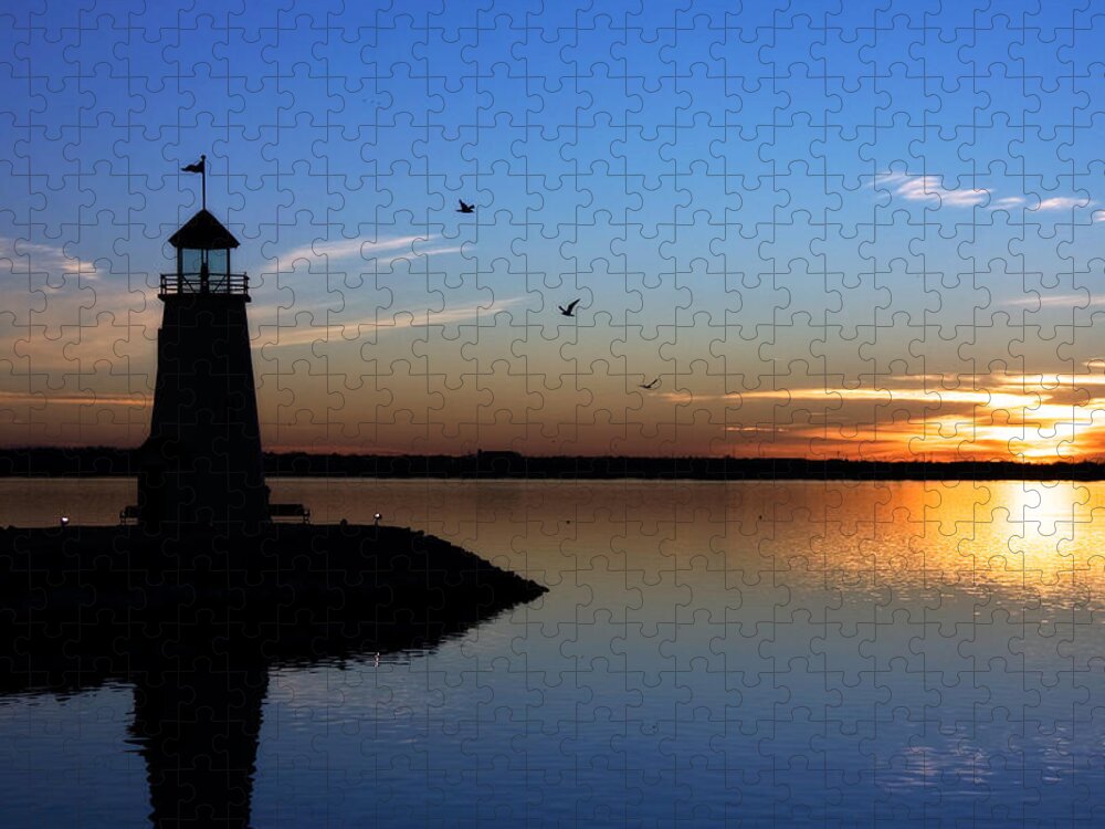 East Warf Lighthouse Jigsaw Puzzle featuring the photograph East Warf Sunset by Lana Trussell