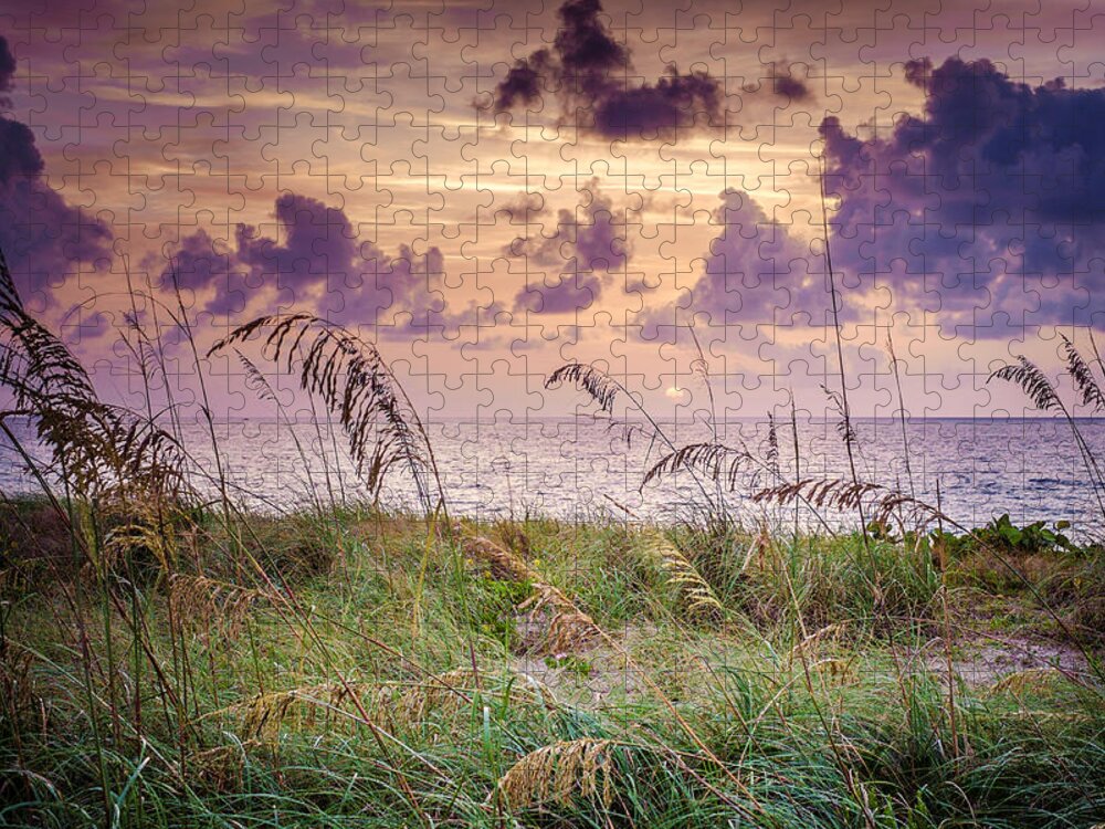 Purple # Sunrise In South Florida # Florida #florida Beach # Florida Beach Pictures # Florida Beach Sunrise # Florida Beaches # Florida Sunrise # Florida Sunset # Sea # Sea Grass # Seascape # South Florida # Jigsaw Puzzle featuring the photograph Easter Sunrise by Louis Ferreira