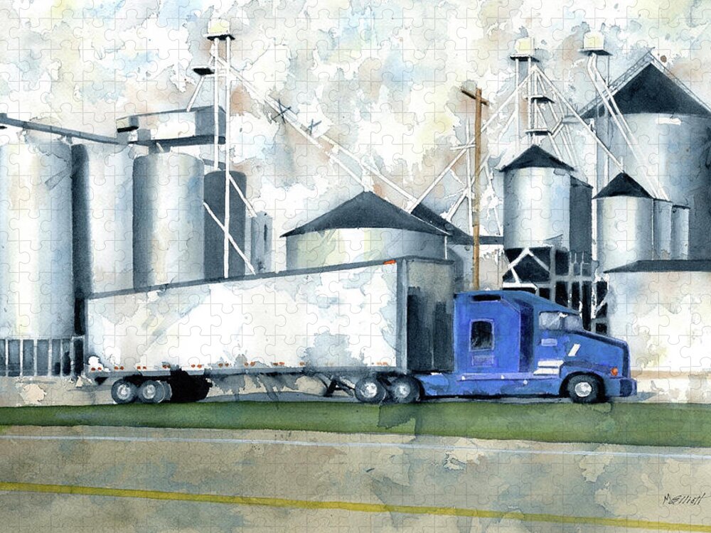 Truck Jigsaw Puzzle featuring the painting Ebberts Seed Corn by Marsha Elliott