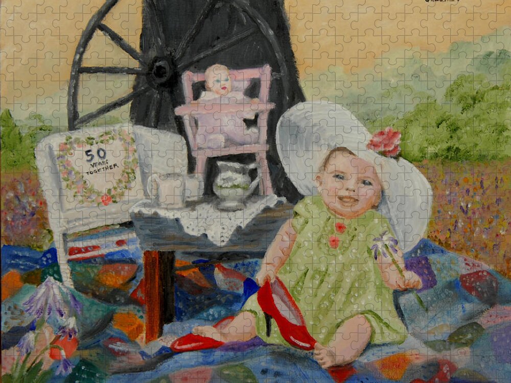 Baby Jigsaw Puzzle featuring the painting Eden Rose's First Tea Party by Quwatha Valentine