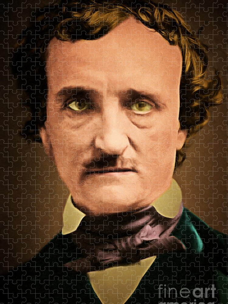 Wingsdomain Jigsaw Puzzle featuring the photograph Edgar Allan Poe The Raven 20160420 by Wingsdomain Art and Photography