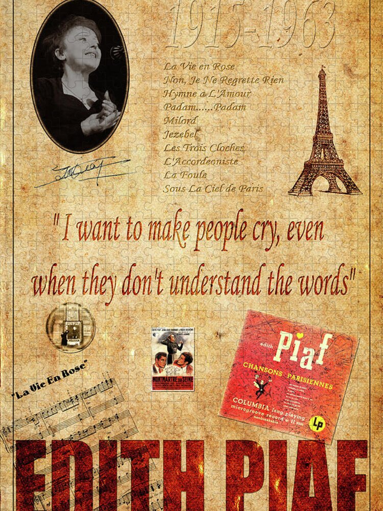 Piaf Jigsaw Puzzle featuring the photograph Edith Piaf by Andrew Fare