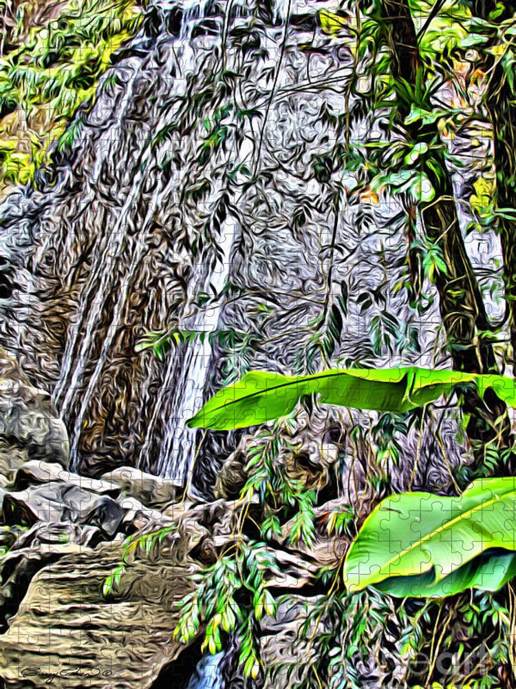 Rainforest Jigsaw Puzzle featuring the photograph El Yuque waterfall by Carey Chen