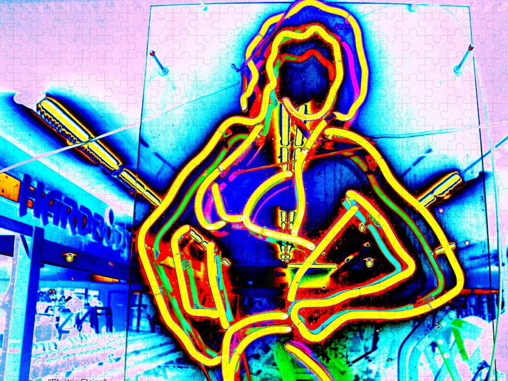 Neon Jigsaw Puzzle featuring the digital art Electric Elaine by Larry Beat