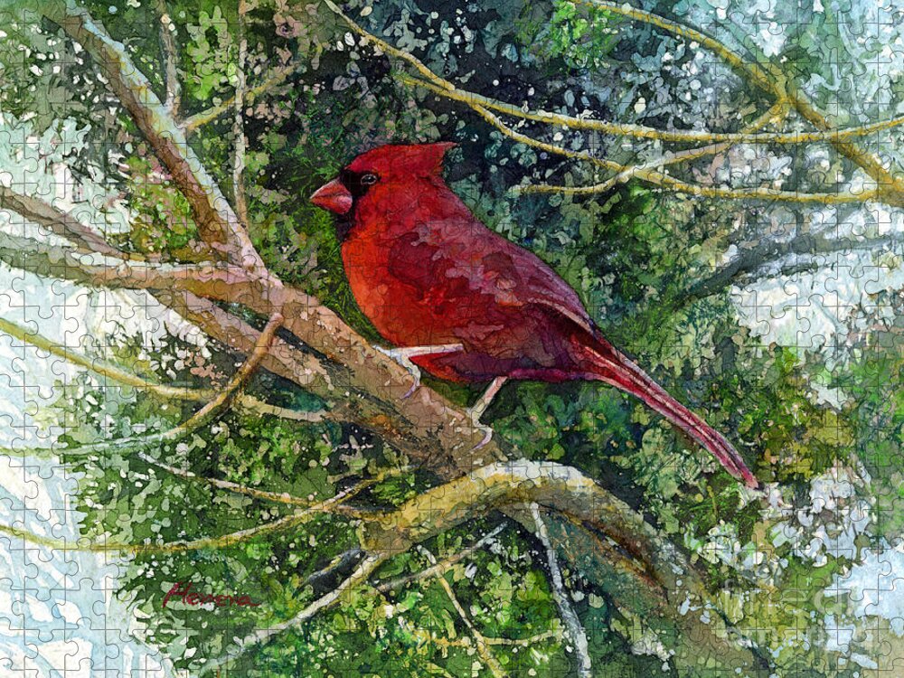 Cardinal Jigsaw Puzzle featuring the painting Elegance in Red by Hailey E Herrera