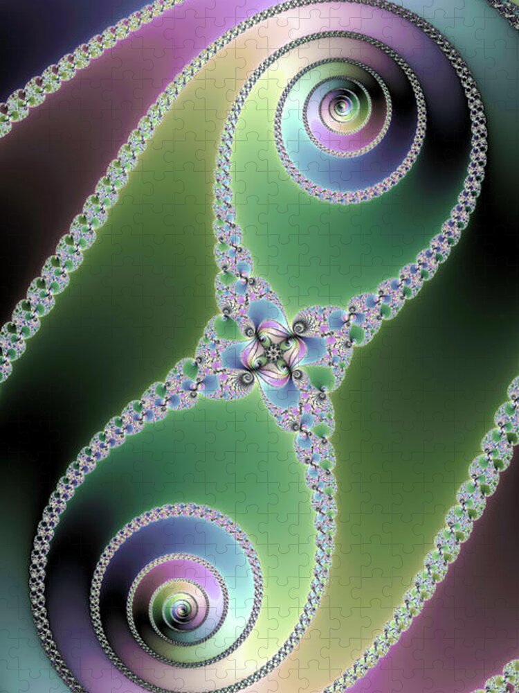 Spiral Jigsaw Puzzle featuring the digital art Elegant Fractal Spirals green purple blue by Matthias Hauser
