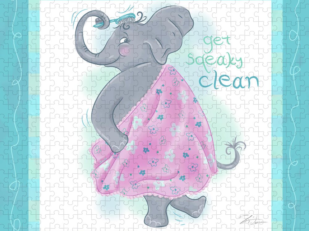 Children Jigsaw Puzzle featuring the mixed media Elephant Bath Time Squeaky Clean by Shari Warren