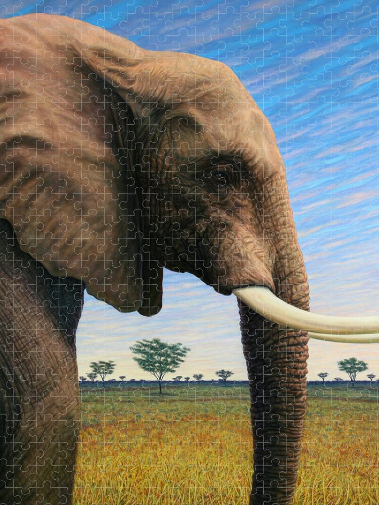 Elephant Jigsaw Puzzle featuring the painting Elephant on Safari by James W Johnson