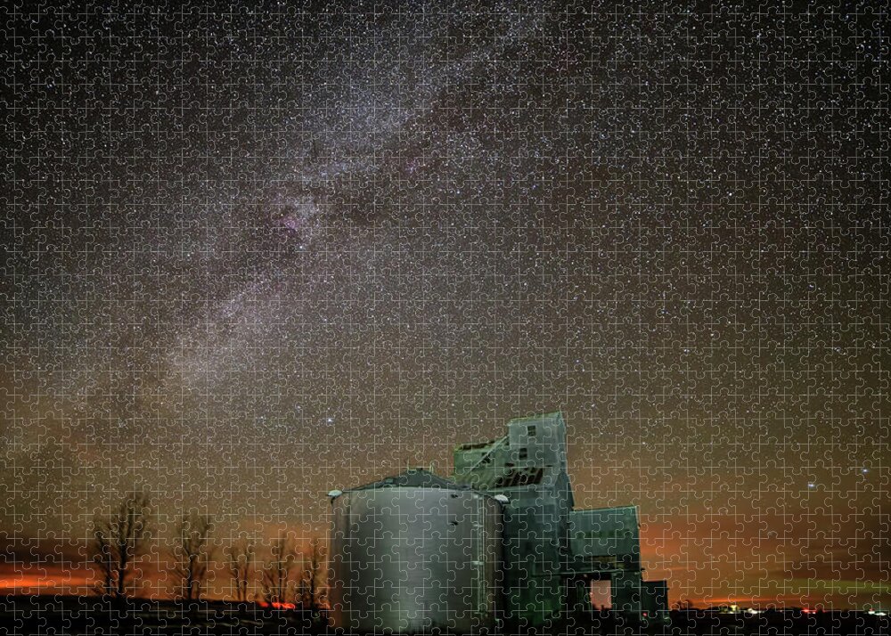 Elevator Milky Way Stars Starscape Astroscape Nd Farm Bin Abandoned Sky Night Horizontal North Dakota Jigsaw Puzzle featuring the photograph Elevator to the Stars by Peter Herman