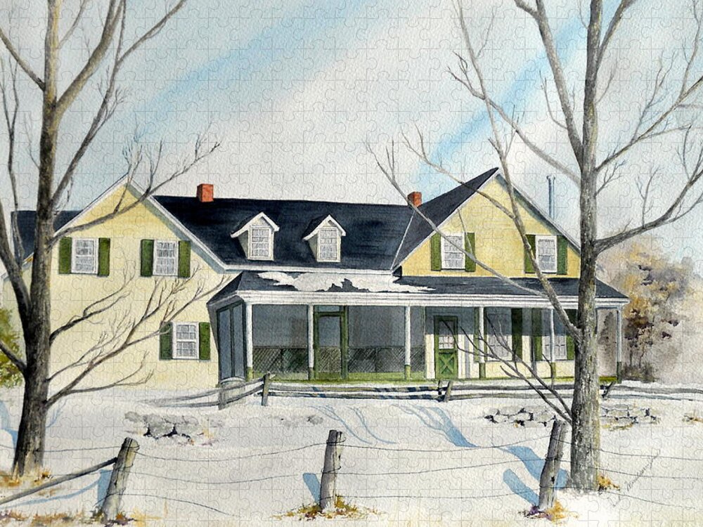 Farm House Jigsaw Puzzle featuring the painting Elmridge Farm House by Jackie Mueller-Jones