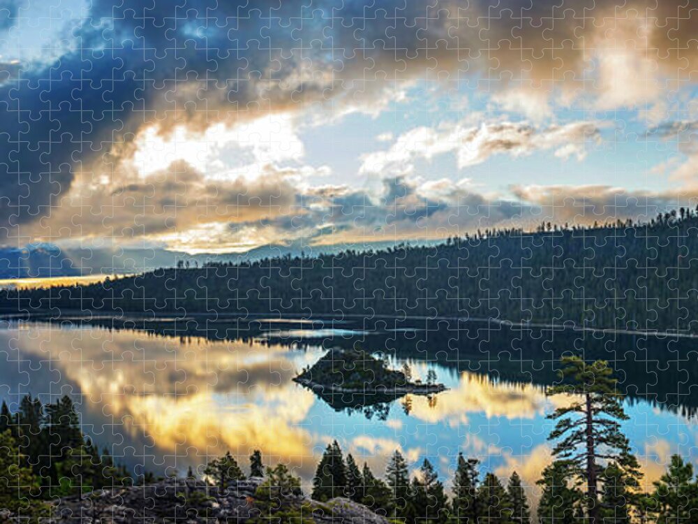 Emerald Bay Jigsaw Puzzle featuring the photograph Emerald Bay Sunrise Rays by Brad Scott