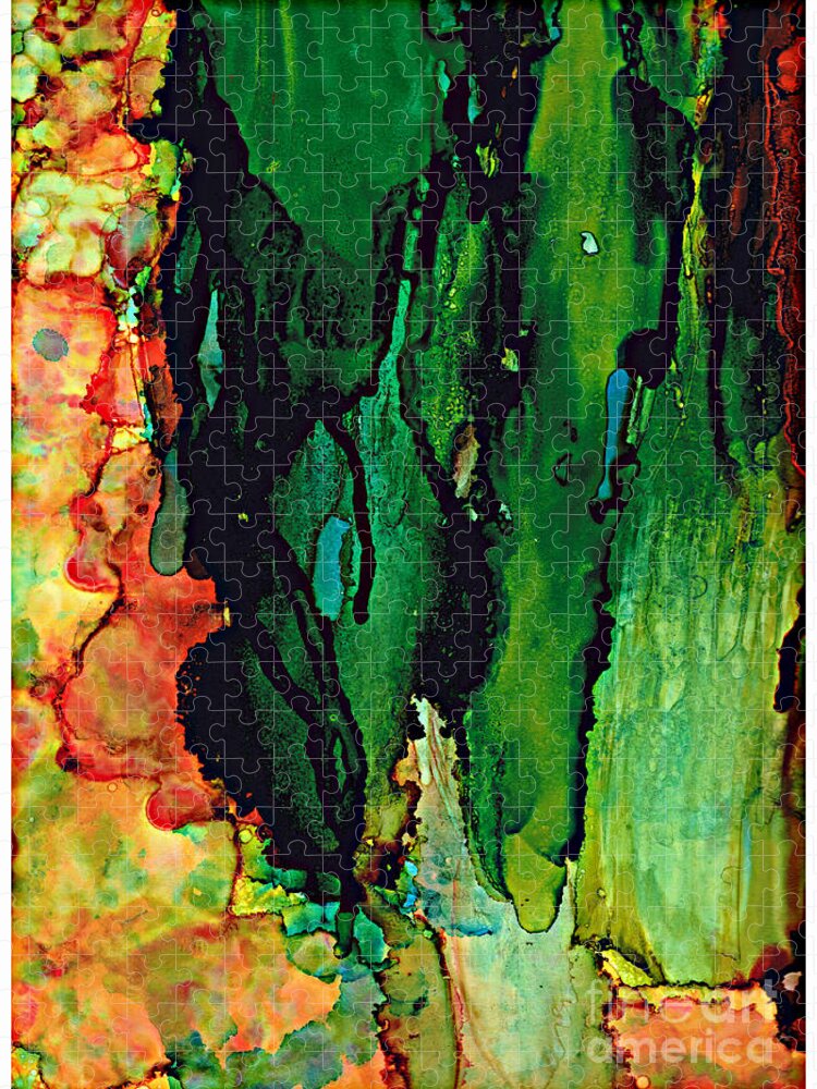Abstract Jigsaw Puzzle featuring the painting Emerald waves by Jolanta Anna Karolska