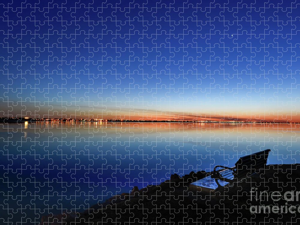 Sunset Jigsaw Puzzle featuring the photograph Empty seat watching the moon by Paul Quinn