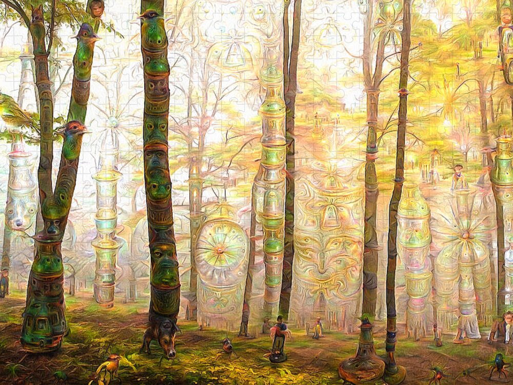 Forest Jigsaw Puzzle featuring the digital art Enchanted surreal deep dream forest by Matthias Hauser