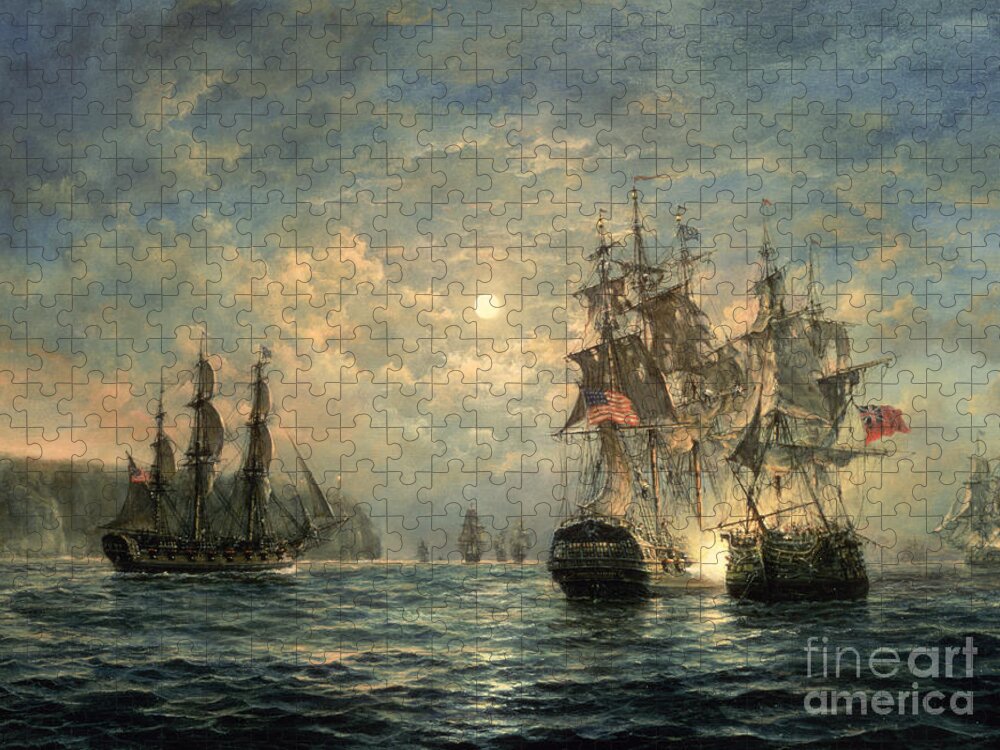 American War Of Independence Jigsaw Puzzle featuring the painting Engagement Between the 'Bonhomme Richard' and the ' Serapis' off Flamborough Head by Richard Willis