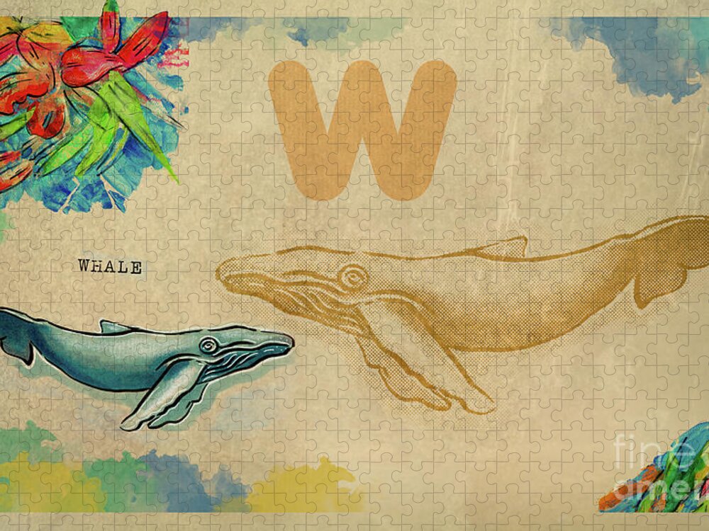 Educational Jigsaw Puzzle featuring the drawing English alphabet , Whale by Ariadna De Raadt