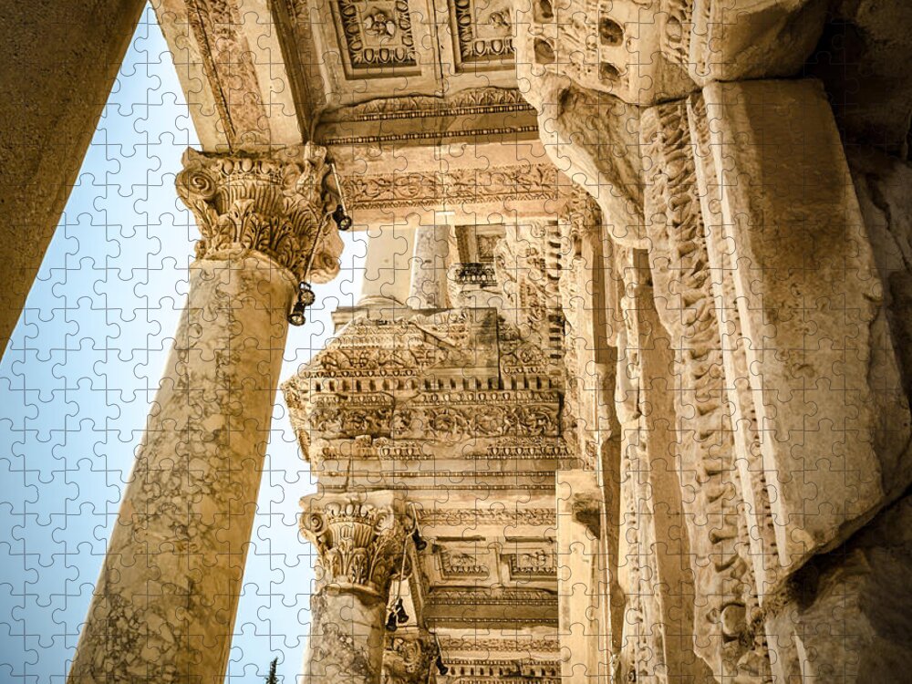 Turkey Jigsaw Puzzle featuring the photograph Ephesus Library Columns and Ceiling by Anthony Doudt