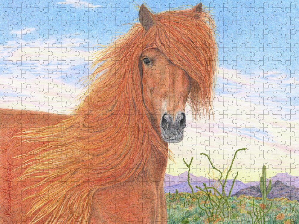Colored Pencil Jigsaw Puzzle featuring the drawing Equine Spa Day by Diana Hrabosky