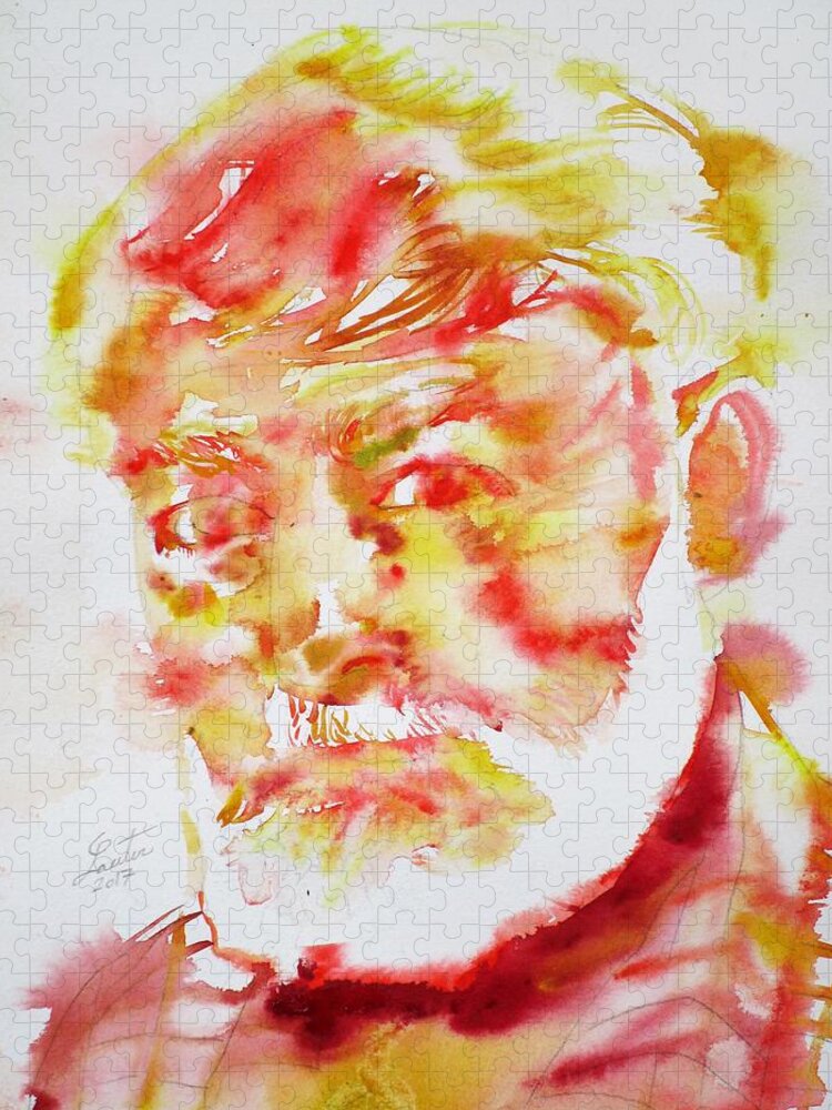 Hemingway Jigsaw Puzzle featuring the painting ERNEST HEMINGWAY - watercolor portrait.11 by Fabrizio Cassetta