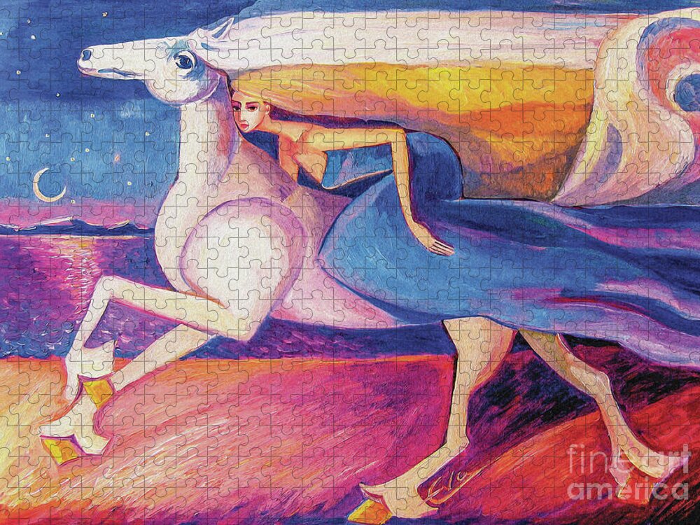Woman And Horse Jigsaw Puzzle featuring the painting Escape by Eva Campbell