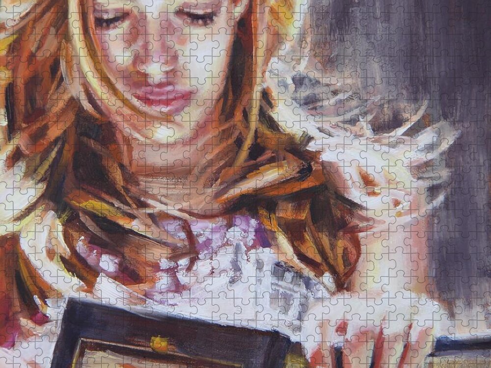 Girl Jigsaw Puzzle featuring the painting Escape by Tracy Male