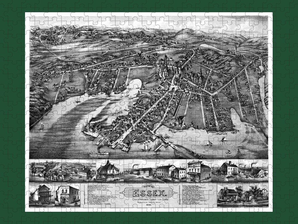 Connecticut Jigsaw Puzzle featuring the photograph Essex Centerbrook Ivorytown Antique Map 1881 by Phil Cardamone