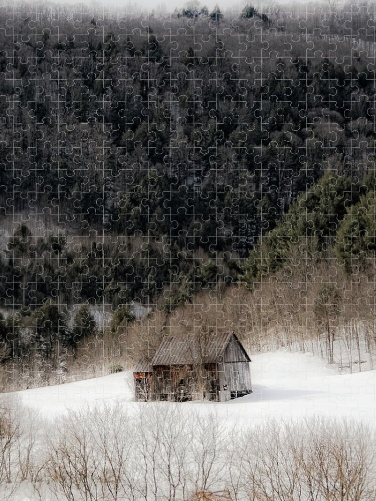 Vermont Jigsaw Puzzle featuring the photograph Ethereal Barn in Winter by Liz Mackney