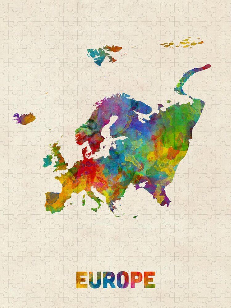 Europe Puzzle featuring the digital art Europe Continent Watercolor Map by Michael Tompsett